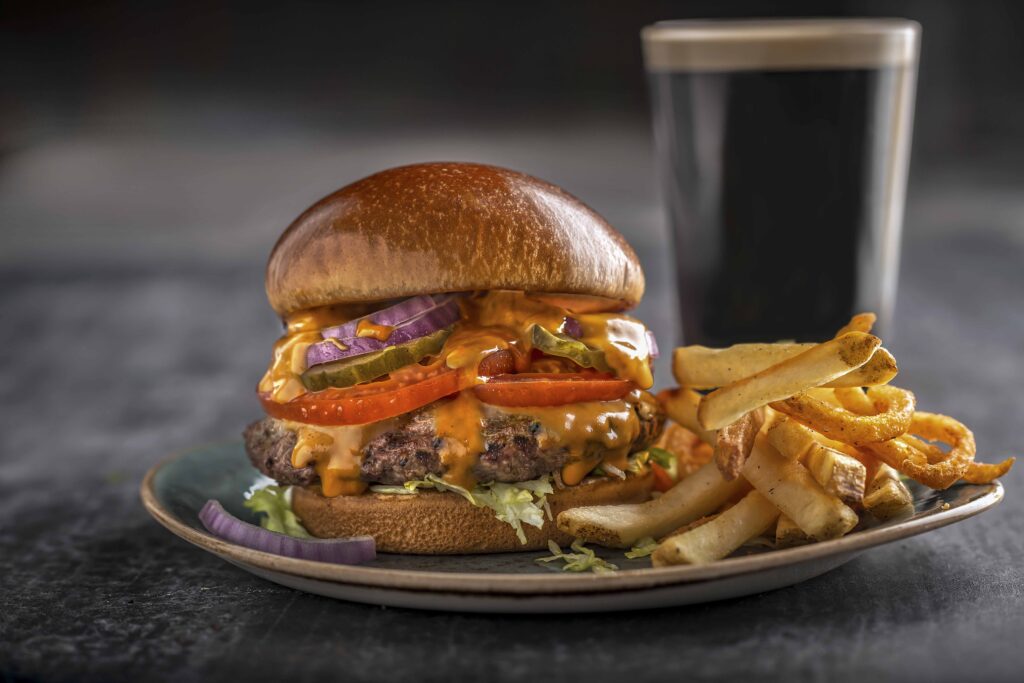 pt’s taverns pub classic burger courtesy of golden entertainment